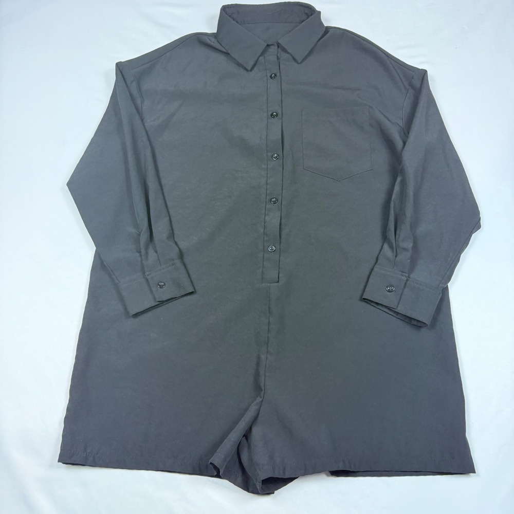 SHEIN Long Sleeve Romper Womens Size Medium Black Button Down Utility Collared